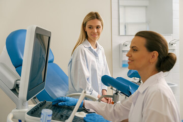Woman on appointment with her gynecologist during visit to women's consultation. High quality photo