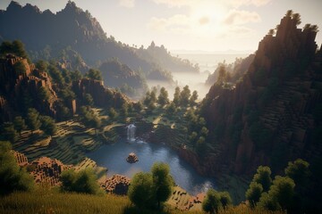 Minecraft valley of souls landscape. Generative AI