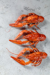 Table with cooked crayfish