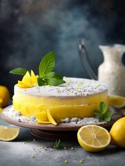 Obraz na płótnie Canvas Lemon cake with a blur background