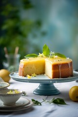 Lemon cake with a blur background