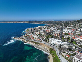 Naklejka na ściany i meble Aerial view of La Jolla cove and beach in San Diego California. travel destination in USA