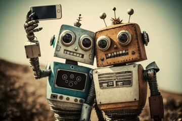 Robot lovers taking a selfie. Generative AI