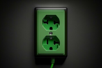 Electricity outlet and plug colored green. Generative AI
