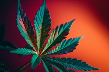 Vibrant marijuana leaf on a bright backdrop. Generative AI