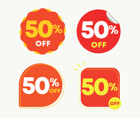 50% off. Tag campaign sales. Promo retail, store. Vector illustration sticker price icon, marketing. Discount, offer