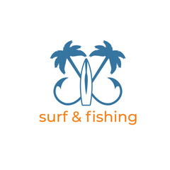 Surf Palm and Hook logo. Coastal vibes meet adventure. Perfect for beach-related brands. Vector illustration