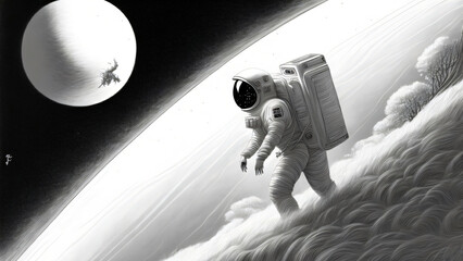 Astronaut in the outer space with the moon in the background