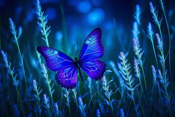 Fototapeta na wymiar blue butterfly on green grass