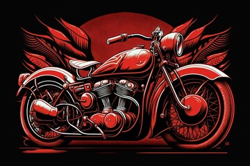 Illustration of a scarlet motorcycle. Generative AI
