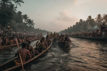 Fototapeten South Indian festival celebrated in Kerala featuring two boat race called Vallam-Kali. Generative AI © Ayub