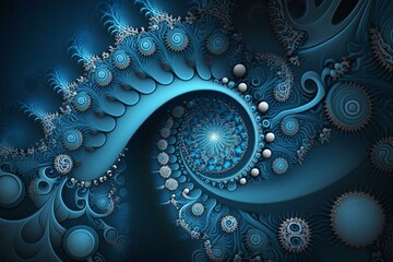 Abstract blue backdrop with intricate fractals elements. Generative AI