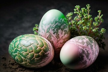 Eggs with pink and green hues. Generative AI