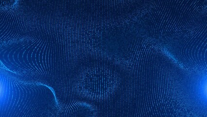 Abstract Blue Particle Wave and Glitter Floating Background.