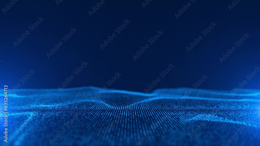 Wall mural abstract blue digital particles wave and dynamic wave of particles.