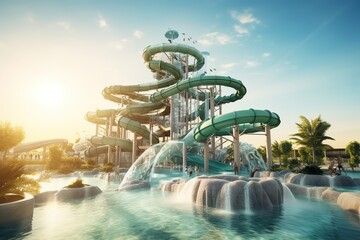 Colored water park slides without people.