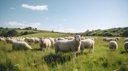 sheep in the green field - Powered by Adobe