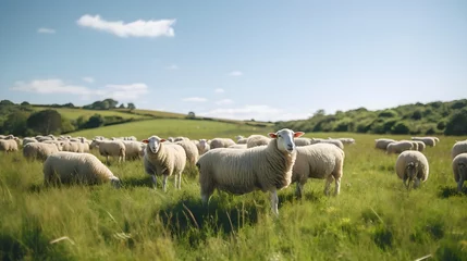 Gordijnen sheep in the green field © Amplution