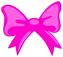 Pink cartoon gift bow with ribbon. 