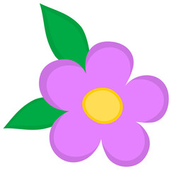 Violet flower with leaves iocn. Bloom illustration.