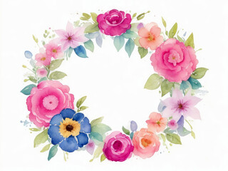 Watercolor rose floral frame illustration design on isolated white background. Generative AI