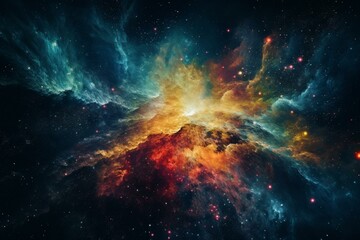 Colorful artwork showcasing celestial bodies and galaxies in the vastness of space. Generative AI