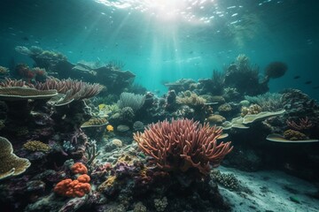 Vibrant coral reef in the underwater world. Generative AI
