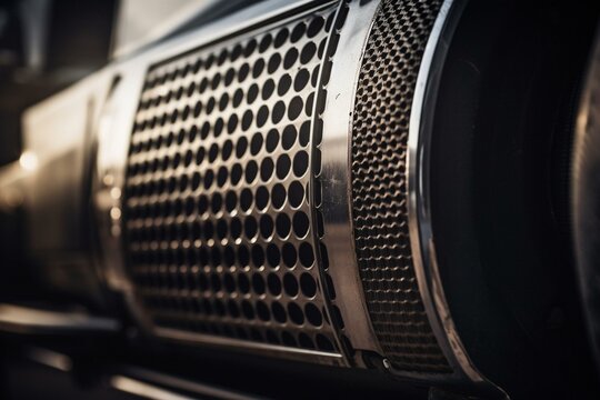 Detailed view of a truck's clean diesel particulate filter (DPF). Generative AI