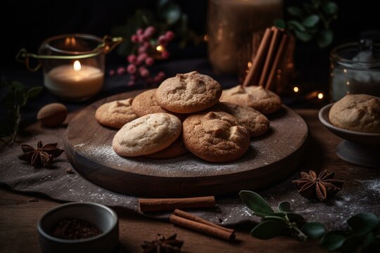 Tasty holiday snickerdoodle cookies. Generative AI