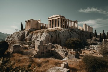 Ancient photo of ruined Acropolis in Athens. Generative AI