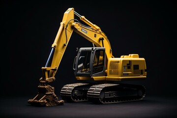 Small yellow excavator on a plain background. Generative AI