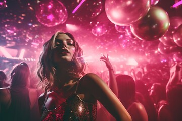 Girl at disco party - obrazy, fototapety, plakaty