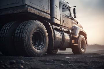 Freight truck with sizable rubber tires used for logistics. Generative AI