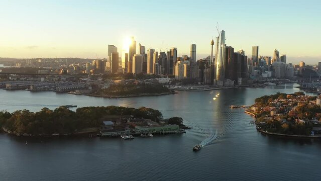Balmain Inner West on Sydney harbour aerial cityscape 4k view.
