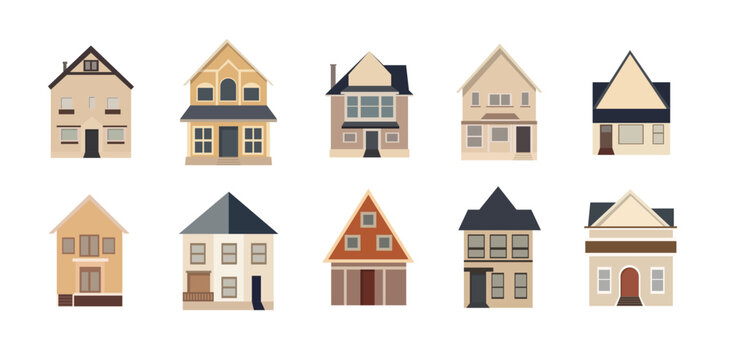 European house in flat illustration style, western building vector collection