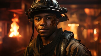 Fototapeta na wymiar A firefighter at a house fire. Generative AI. 