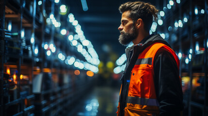Obraz premium Photorealistic concept of one white middle aged man as logistics supervisor