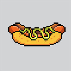 Pixel art illustration Hot Dog. Pixelated Hot Dog Junk Food. Hotdog fastfood icon pixelated
for the pixel art game and icon for website and video game. old school retro.
