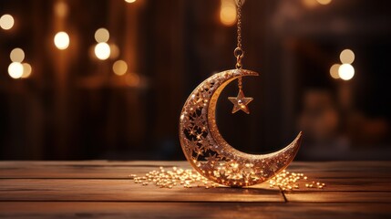 Golden jewelry of crescent moon and stars.