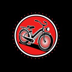 Fototapeta premium Old-Fashioned Black and White Bicycle in Red Circle. Vintage Vibes and Red Dot Accents.