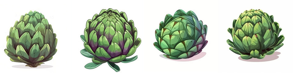 Obraz premium Set of artichoke vegetables isolated on white background - cartoon