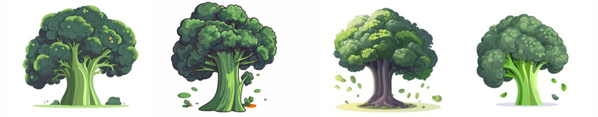 Set of brocoli vegetables isolated on white background - cartoon