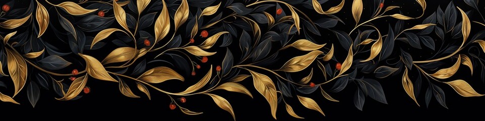 gold leaves pattern on black background Generative AI