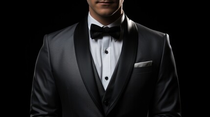 A close-up shot of a man wearing a tuxedo. - obrazy, fototapety, plakaty