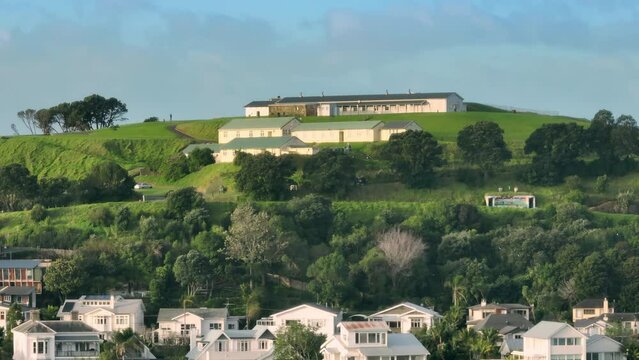 Aerial: North Head and Rangitoto Island from Devonport, Auckland,  New Zealand