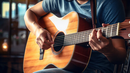 Fototapeta premium young playing the guitar enjoy with friend
