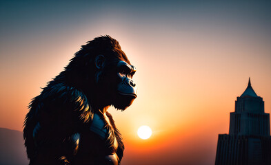 Naklejka premium King Kong. Frightening giant monkey. Generative AI.
