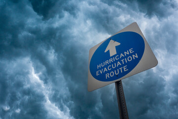 Hurricane Evacuation Sign Against a Stormy Sky