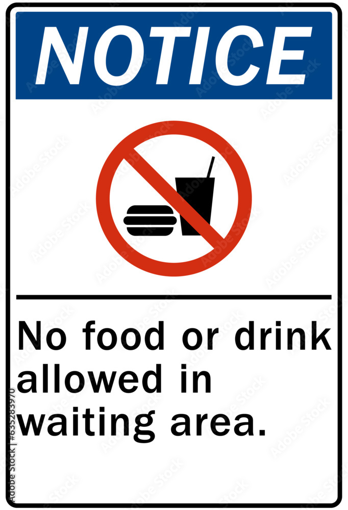 Wall mural no food or drink warning sign and labels