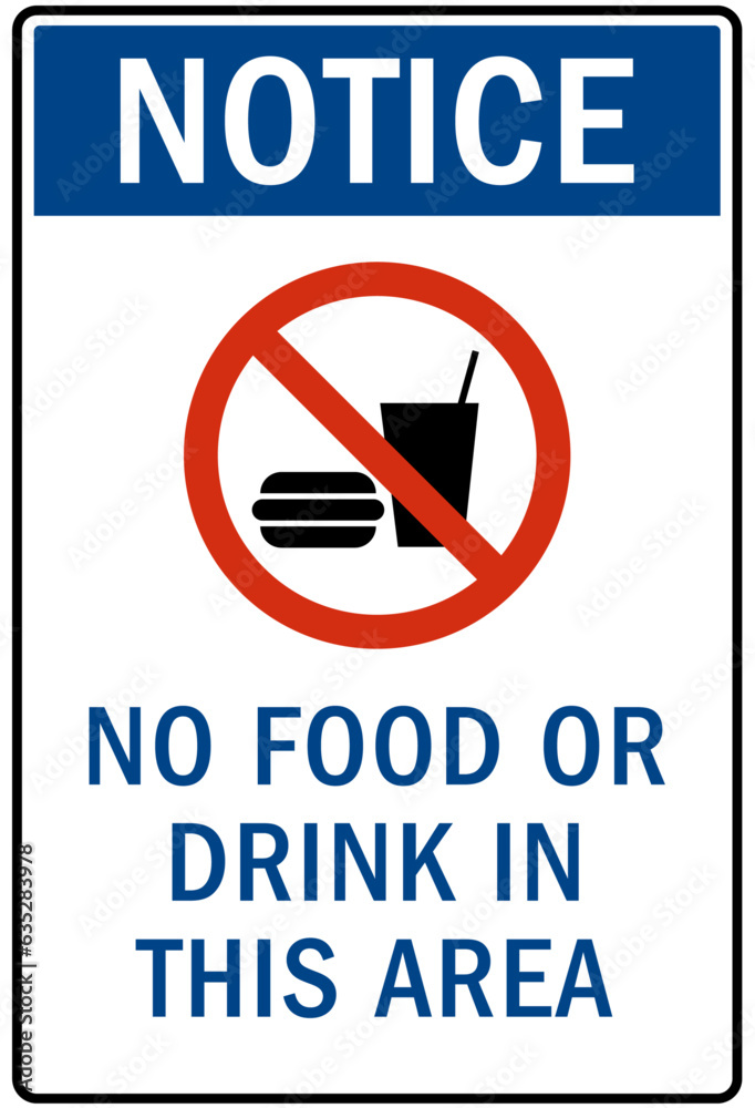 Wall mural no food or drink warning sign and labels